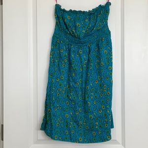 Free People Blue and Yellow Floral Strapless Mini Dress Sz: 12